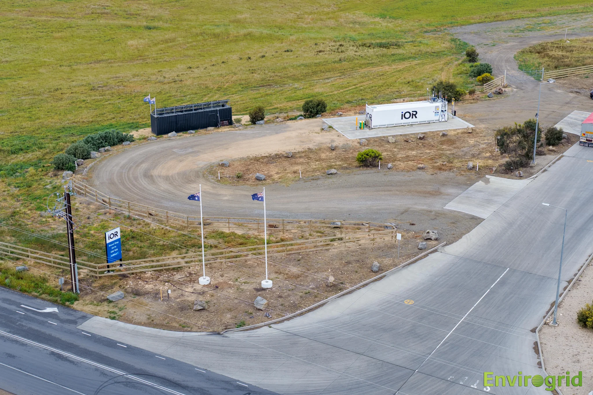 Aerial view of the IOR diesel stop and Flagstaff Road frontage at Lot 1106.